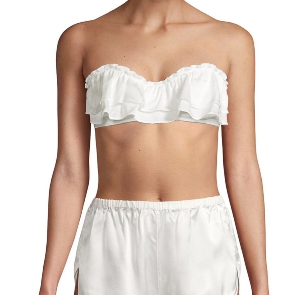 Kiki De Montparnasse Ruffle Satin Chiffon Bra In White